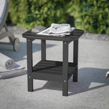 Flash Furniture Newport HDPE 2-Tier Adirondack Side Table - All-Weather - Indoor/Outdoor Black LE-HMP-1035-1517H-BK-GG